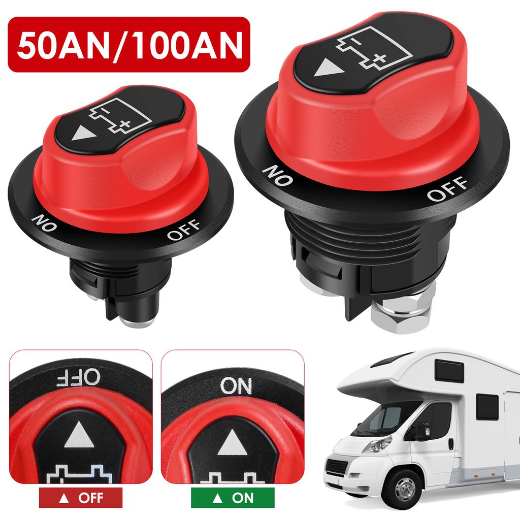 Car Battery Disconnect Switch 12V-48V Battery Power Cut Off Switch 50A/100A Heavy Duty Reusable Plastic Battery Isolator Switch