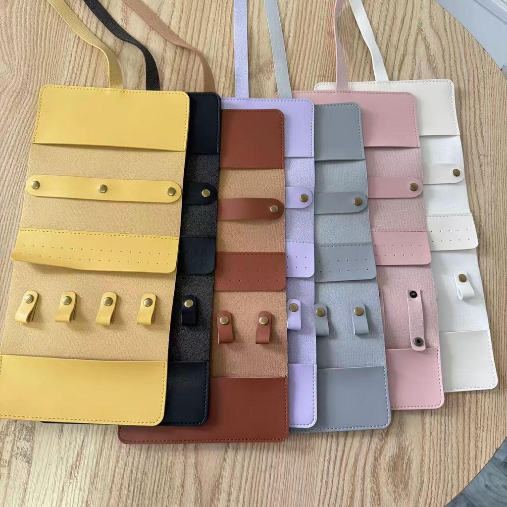 Кожаный дорожный футляр для ювелирных изделий: Прочная складная сумка для хранения с застежкой-молнией и множеством карманов.