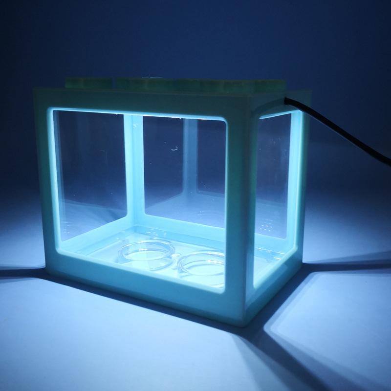 USB Мини-аквариум для рыбы Betta Мини-аквариум со светодиодной подсветкой Креативный строительный блок Украшение стола Коробка для кормления рыб