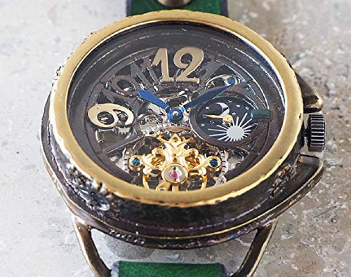 Часы ручной работы с автоматическим заводом, скелетонизированной задней крышкой, механические, ручной работы, из итальянской воловьей кожи и латуни, сделано в Японии [KINO] SUN&MOON K-13 Мужские Женские