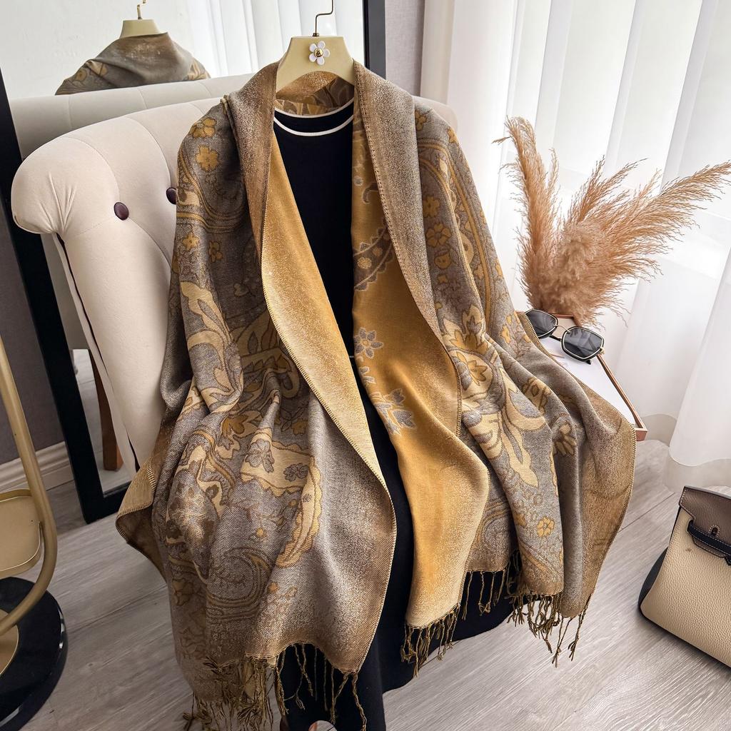 Ethnic Style Imitation Cashmere Scarf Travel Outside with Warm Scarf Retro Cape Fringed Cloak