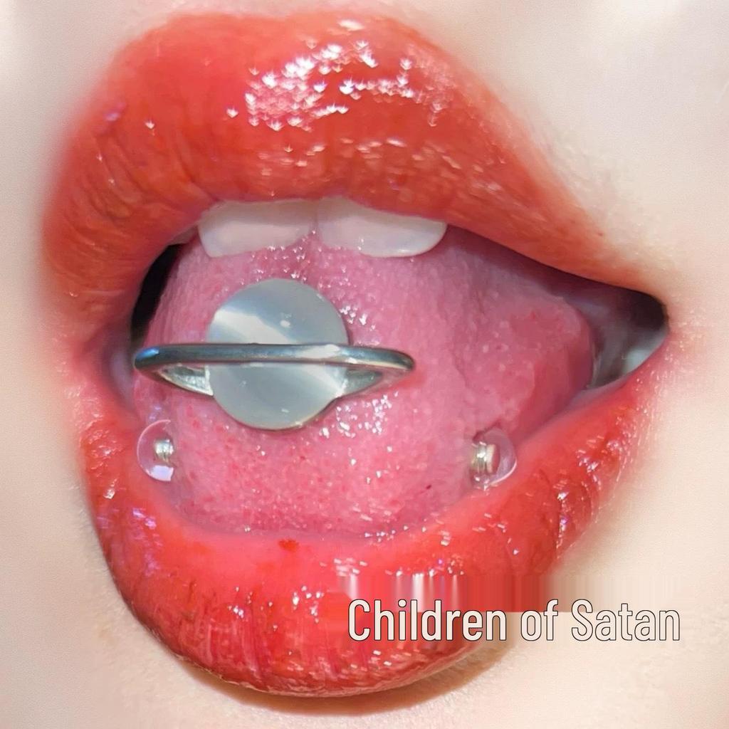Satan's Child Titanium Cat's Eye Tongue Stud - Super Flash Tongue Piercing Ring