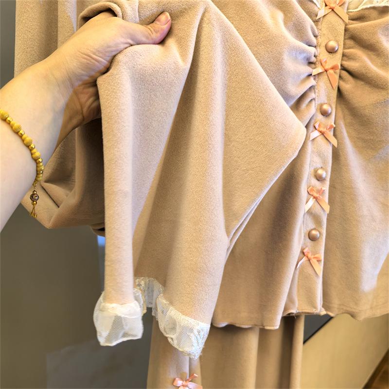 Женская модная осенне-зимняя пижама с нагрудными вкладышами - Уютная, элегантная и стильная флисовая домашняя одежда