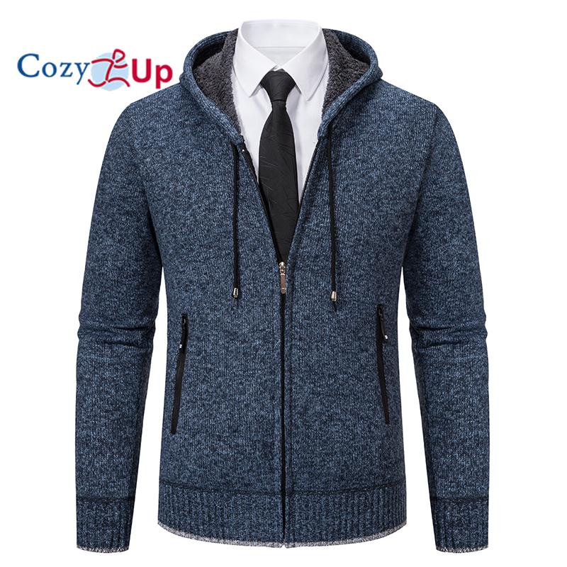 Cozy Up Мужской кардиган с длинными рукавами, повседневная уличная одежда, мягкая вязаная толстовка с капюшоном, термостойкая флисовая толстовка на молнии с капюшоном