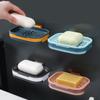 Self Adhesive Double Layers Soap Box Kitchen Tools Bathroom Organizer Shelf Accessories Soap Dish Suction Holder Storage Box Basket Soap Box Stand