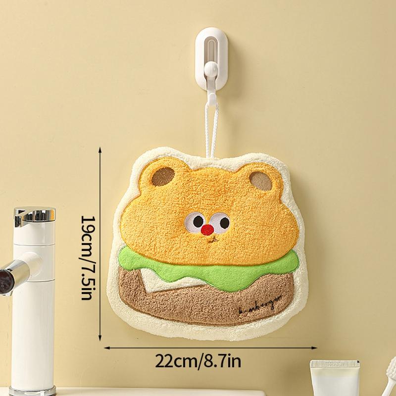 Cartoon Hamburger Toast Hand Towel Absorbent Coral Velvet Washing Hand Cloth Kitchen Bathroom Hanging Children Towel Thickened