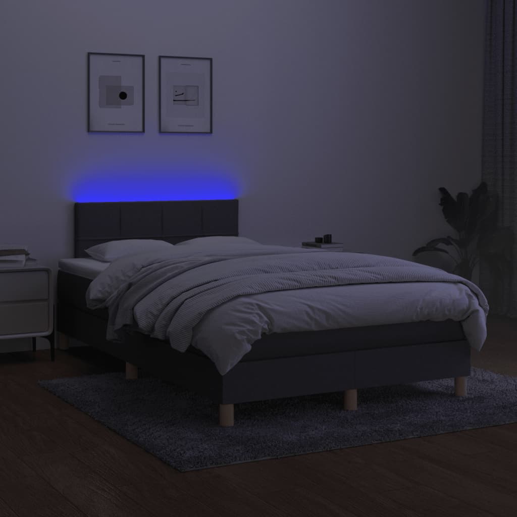 Box Spring Bed with Mattress & LED Dark Grey 120 x 190 cm Fabric