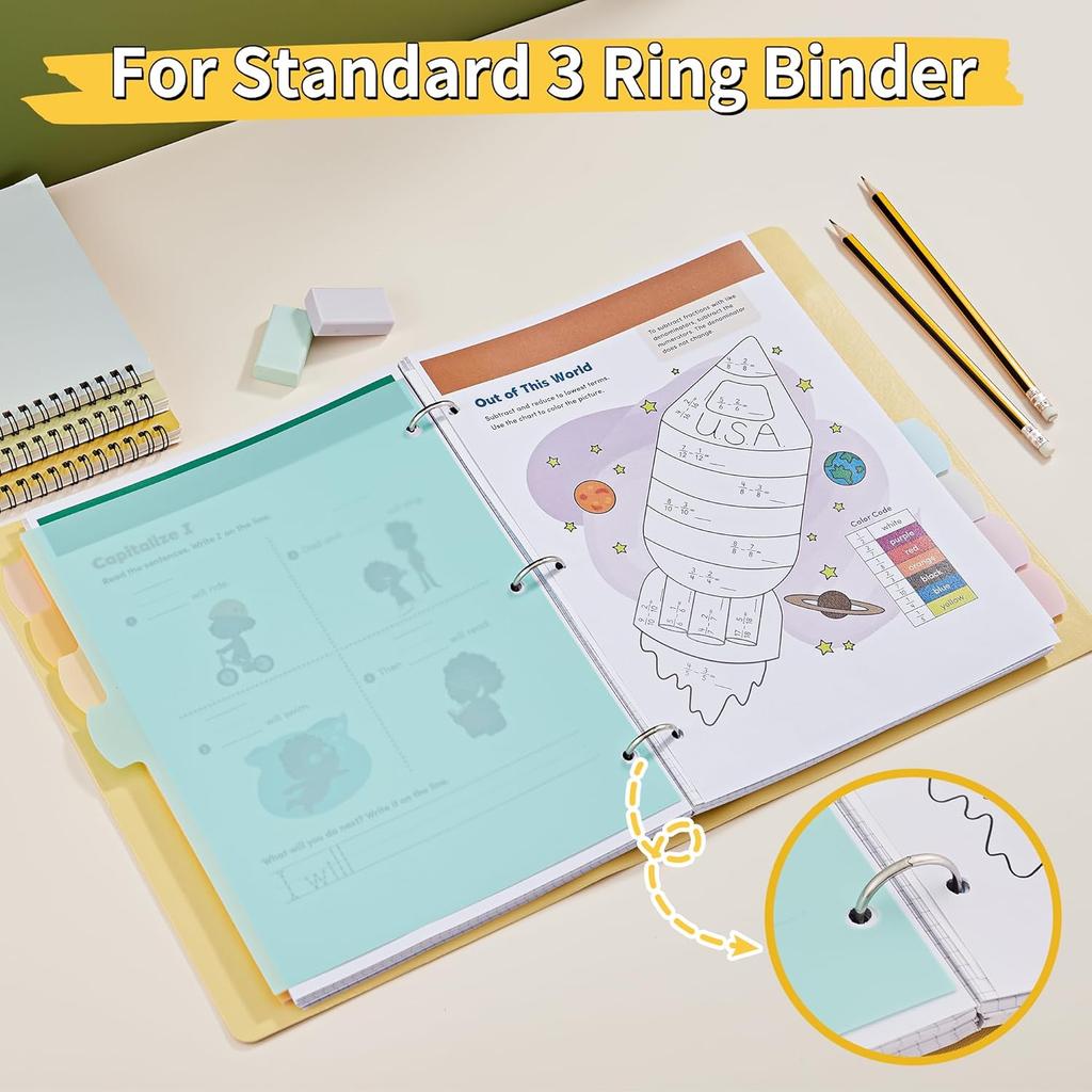 JARLINK 8 Tabs Dividers for 3 Ring Binder, Durable Plastic Write & Erase Binder Dividers for Letter Size, Cute Binder Dividers for Student, Teacher,