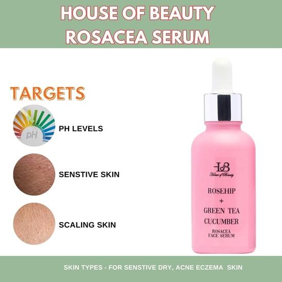 HOUSE OF BEAUTY Сыворотка от розацеи - шиповник, зеленый чай, огурец для лица, чувствительная кожа, покраснения, сухость и растяжение кожи (30мл)