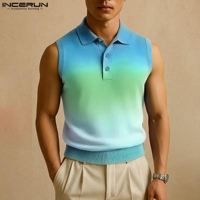 Летние мужские майки без рукавов с лацканами и градиентным принтом, повседневные свободные