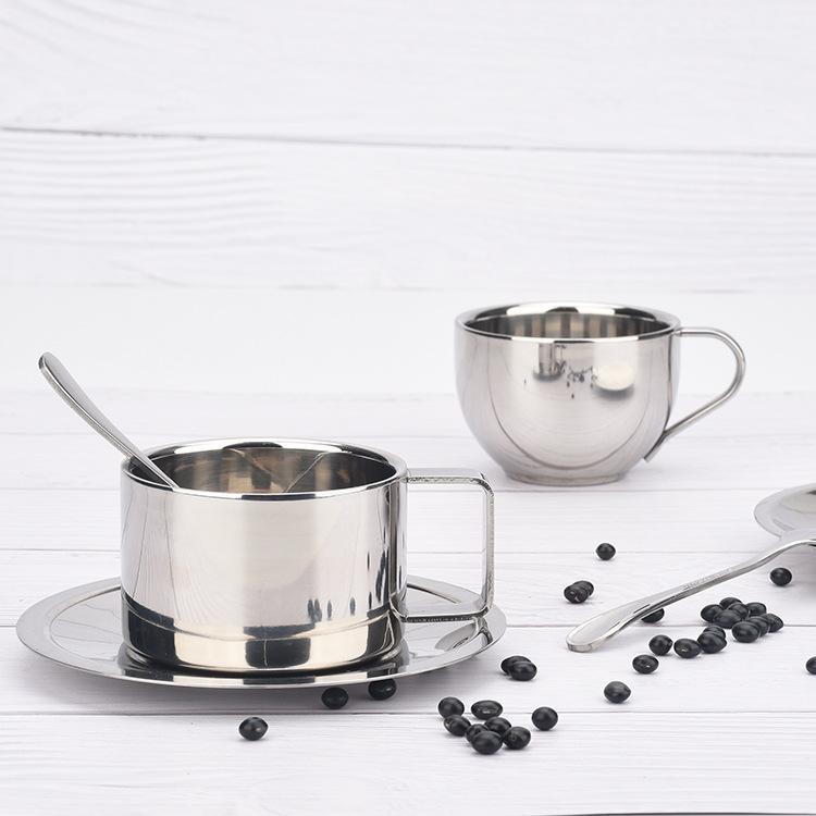 180ml 304 Stainless Steel Espresso Cup Double-layer Insulation Coffee Cups and Saucers Afternoon Tea Cups Mugs Couple Cups
