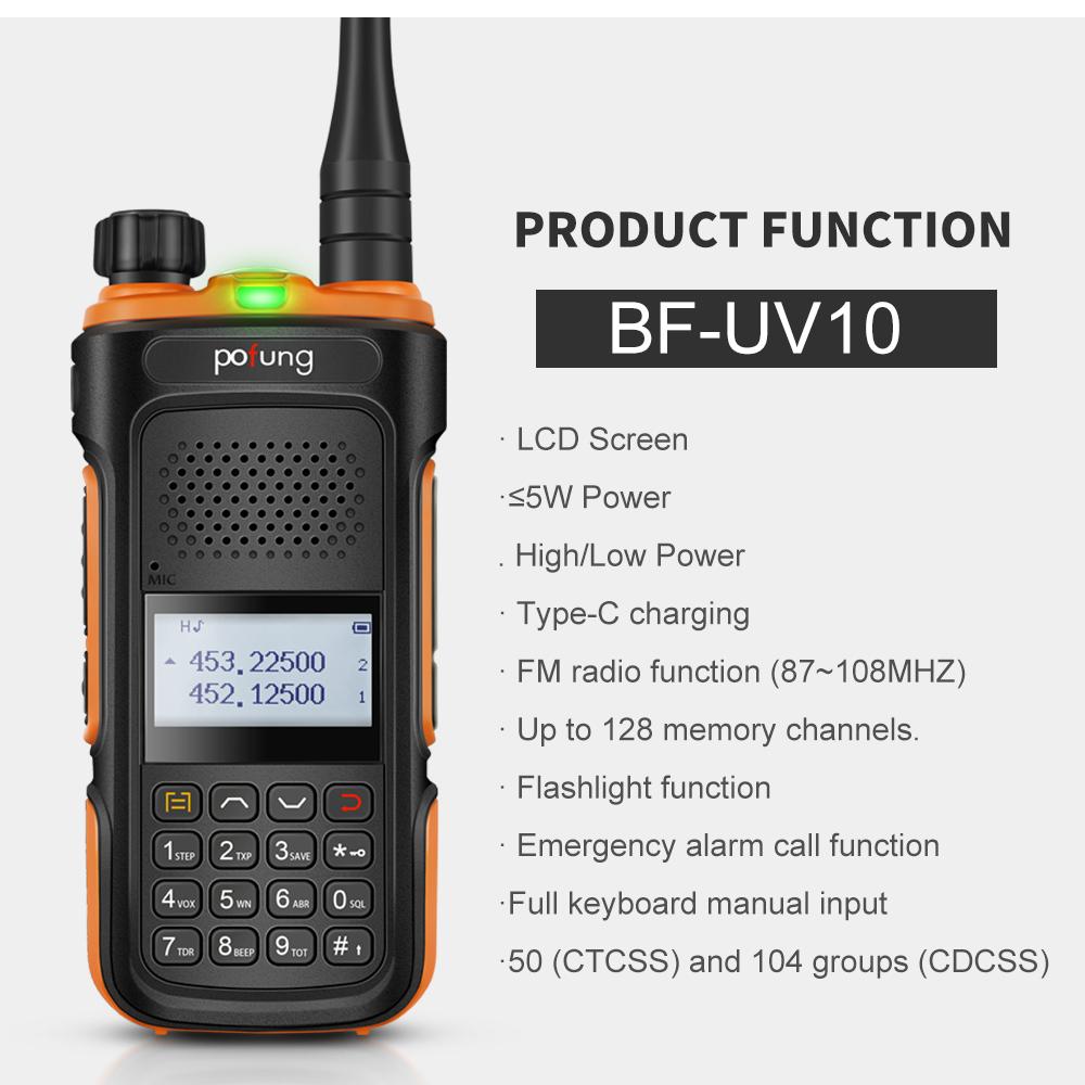 Профессиональная рация Bf-uv10 1800 мАч, двухдиапазонная, двухполосная, радиолюбительская, USB-зарядка, портативный домофон