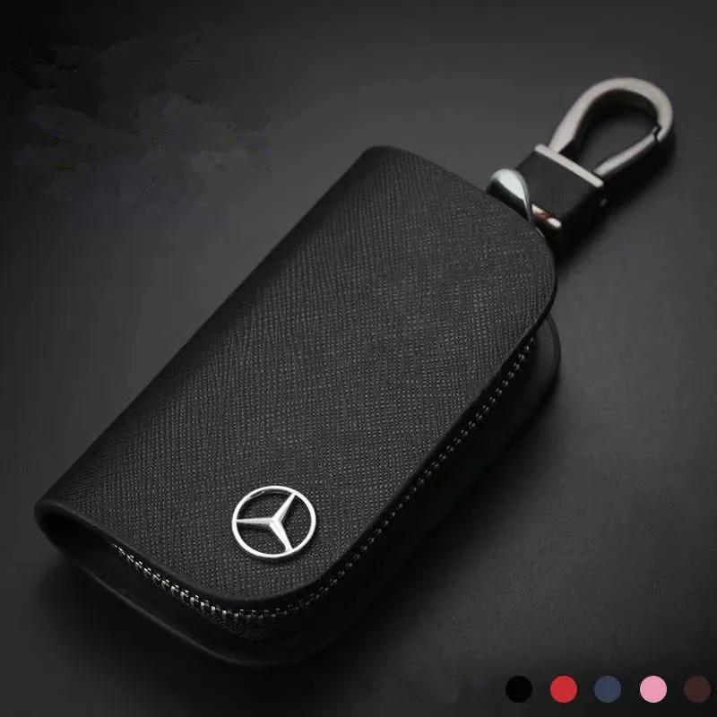 EBS4 Hot 2025 Leather Car Key Case Cross Pattern Car Key Cover Key Holder for Mercedes Benz New B/C/E Class A Class C200L GLC GLK CLA