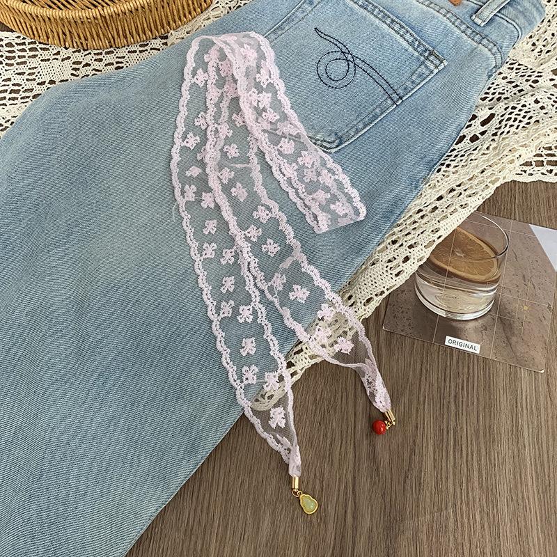 Lace Silk Scarf, Long Strip, High-end Bow, Small Pendant, Scarf, Headscarf, Headband, Decorative Scarf, Waist Belt Can Be Tied.