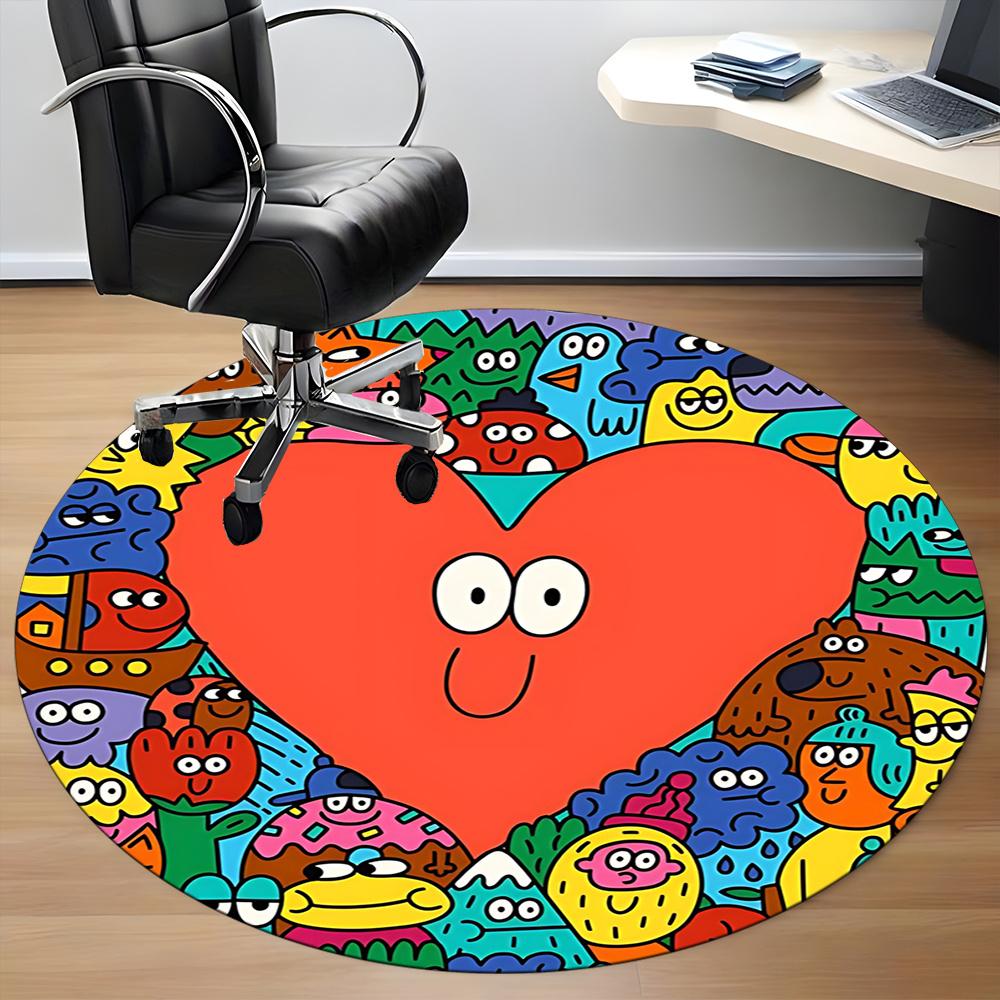 1pc Heart Characters Office Round Area Rug, Indoor Mat Suitable ForOffice, Under Office Chairs Bedroom Living Room Home Decor, Room Decot213