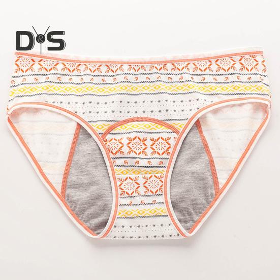 Women Panties Geometric Print High Waist Seamless Elastic Period High Absorbency Prevents Leakage Briefs Menstrual Underpants Daily Wear Sleep