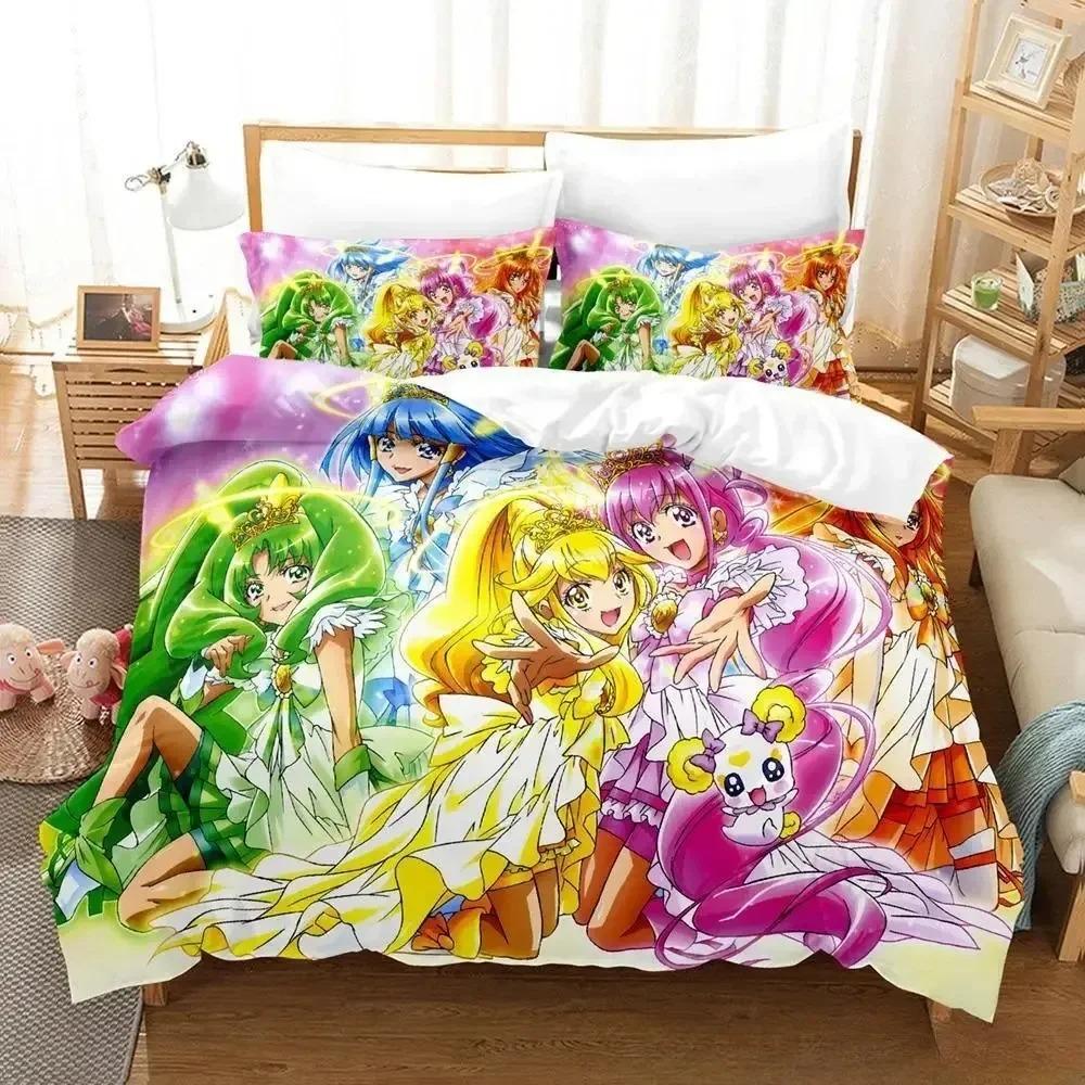 Улыбнитесь, PreCure! Комплект постельного белья Single Twin Full Queen King Size Bed Set Adult Kid Bedroom Duvetcover Sets Anime Parure de lit Bed
