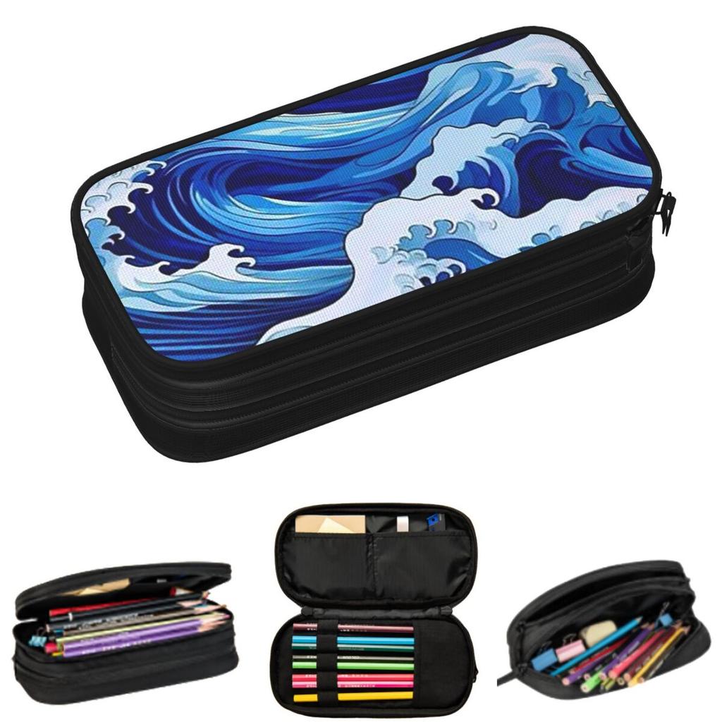 Great Wave Kanagawa Ocean Sea Water Waves Pencil Cases for Students Gifts Pen Box Pencil Bag Large Capacity Pencil Pouch
