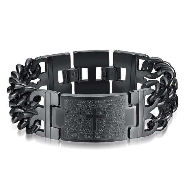 Christian Cross Scripture Engraved Titanium Steel Braided Chain Bracelet Bangle Classic Religious Amulet Jewelry for Men Cool