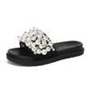 Fashion Elegant Pearl Slippers Woman Beaded Shoes Summer Thicken Soled Sandals Flats Heels Slides Ladies Home Flipper Slip On Flip Flops
