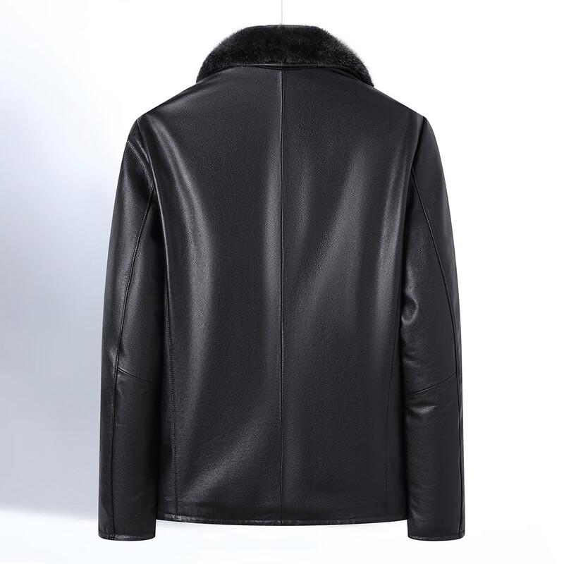 Futing Men's Top-Grain Leather Goose Down Jacket with Mink Fur Collar