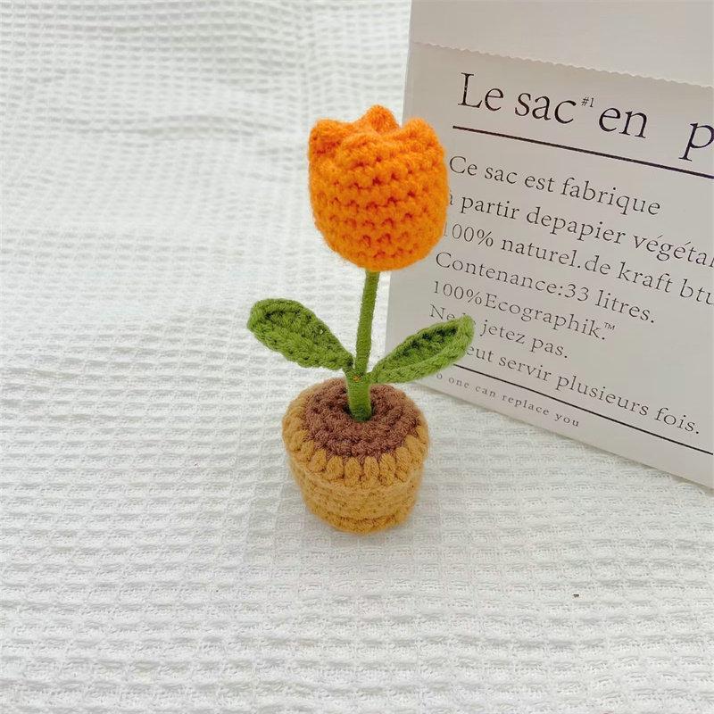 Mini Potted Crochet Homemade Tulip Flower Rose DIY Hand-Woven Home Decoration Wool Finished Product