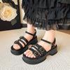 Мода 2024 года, новые женские туфли на платформе с пряжкой, босоножки на каблуке с металлической пряжкой, толстая подошва, женские сандалии на плоской подошве с одной пряжкой