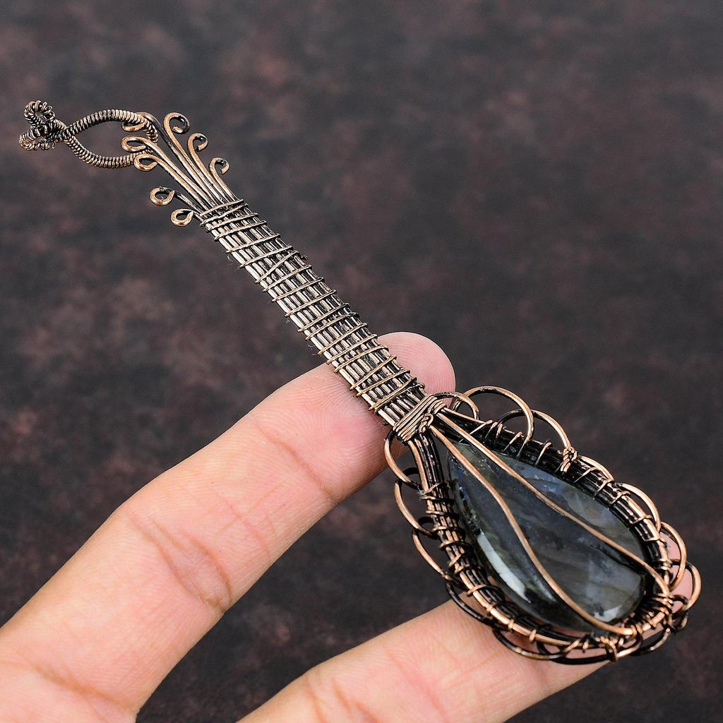 Labradorite Copper Wire Wrapped Pendant Gemstone Copper Jewelry Handmade Pendant Latest Design Jewelry Gift For Him Guitar Pendant Jewelry