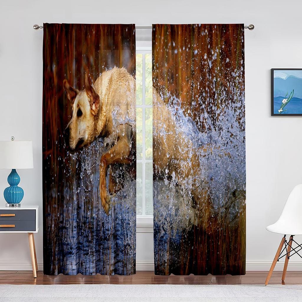 Тюлевые шторы с изображением собаки, австралийской овчарки, розовыми цветами для декора гостиной, спальни, прозрачные прозрачные занавески из вуали