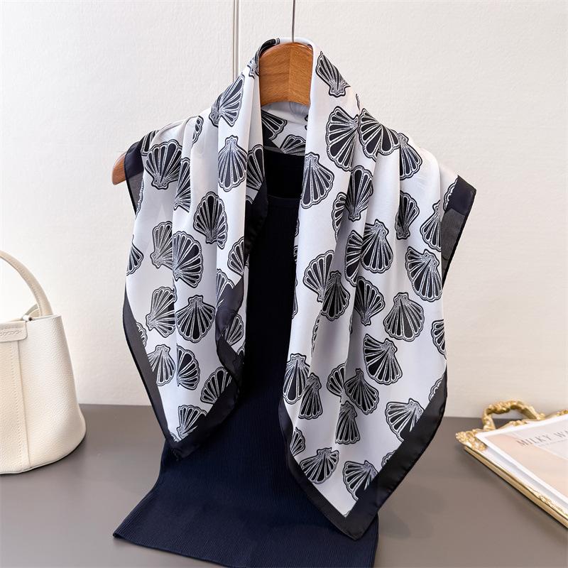 Fresh Ocean Style Printing Simulation Silk Scarf Square Scarf High-End Shawl Versatile Neck Small Square Scarf Headscarf Scarf