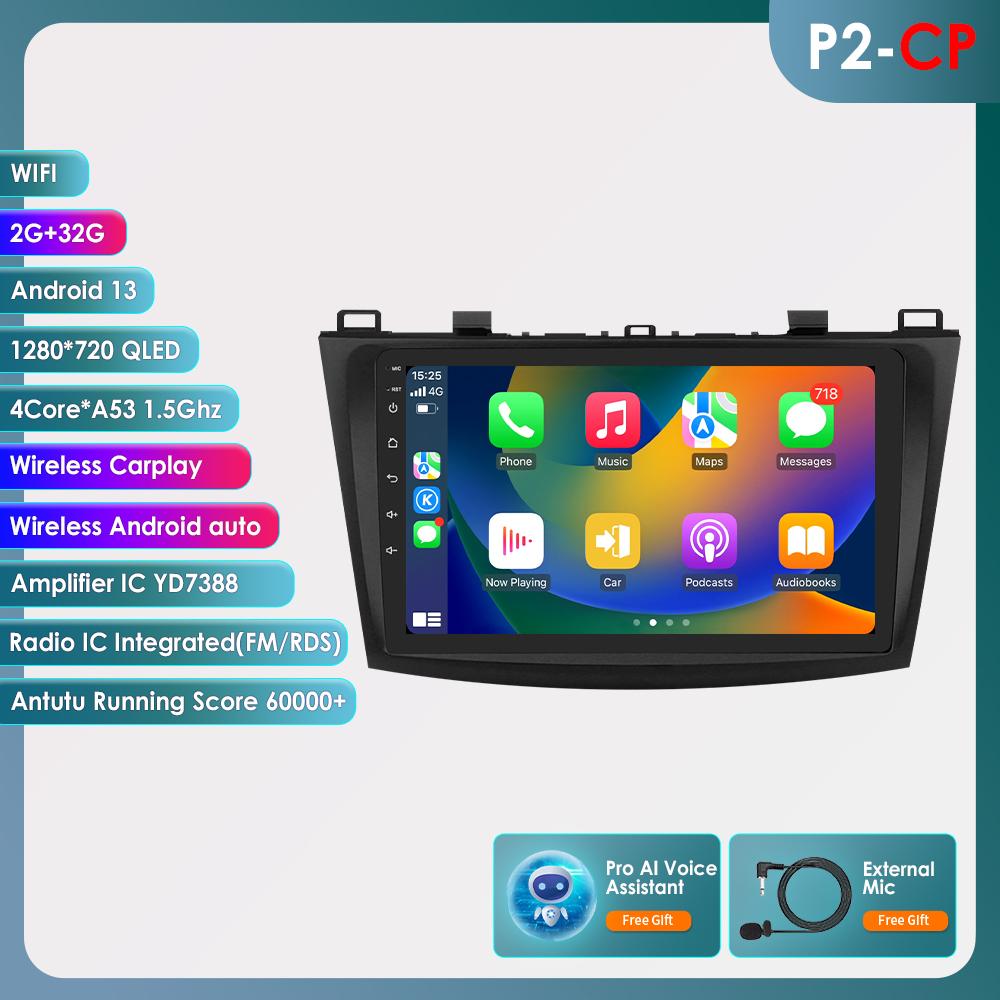 OSSURET 9-дюймовый экран Android 14 UIS7862 с Carplay для Mazda 3 2010 - 2013 Автомагнитола Автомобильная Мультимедиа GPS Интеллектуальная Навигация BT RDS DSP Восьмиядерный