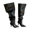 Super Large Tube Circumference High Heel Boots Spice Girl Pointed Head Thin Heel Knee Wide Tube Boots Stacking Boots