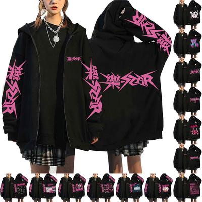 Женская повседневная модная толстовка с капюшоном на молнии с длинными рукавами и принтом