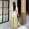 Large size new Chinese split medium and long top 2026 summer new women's linen culottes two-piece set 255006