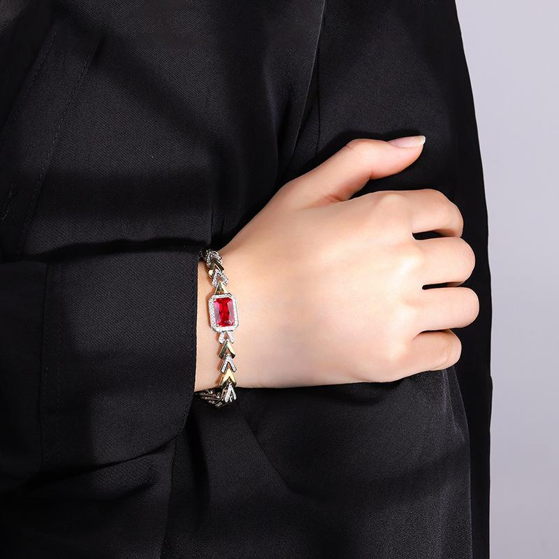 New Cuban Chain Paraiba Bracelet Jewelry Ruby Women's Style Fashionable Palace Retro Luxury