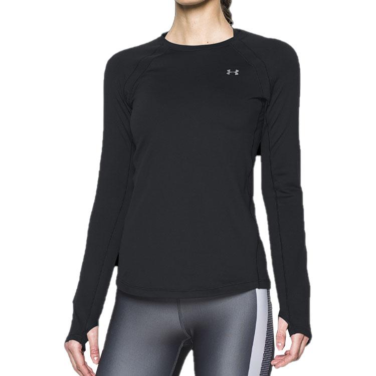 Under Armour Сплошной логотип с круглым вырезом и принтом, спортивная повседневная футболка с длинным рукавом, женские топы, черный цвет 1281244-001