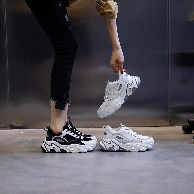 2025 sports shoes women's versatile casual platform dad shoes women's spring heightening breathable leather women's shoes Korean version trend