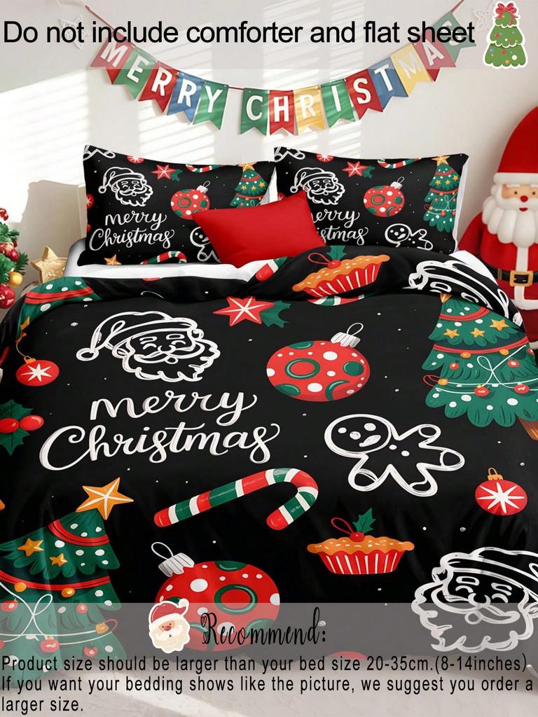 Christmas Bedding Set Red Background Snowflakes Christmas Duvet Cover Set Christmas Gingerbread Man Printed 3 Pieces Christmas