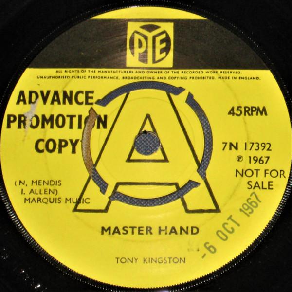 7-дюймовая пластинка TONY KINGSTON Master Hand 7N17392PROMO PYE RECORDS 1967 UK SoulFunk Б/у
