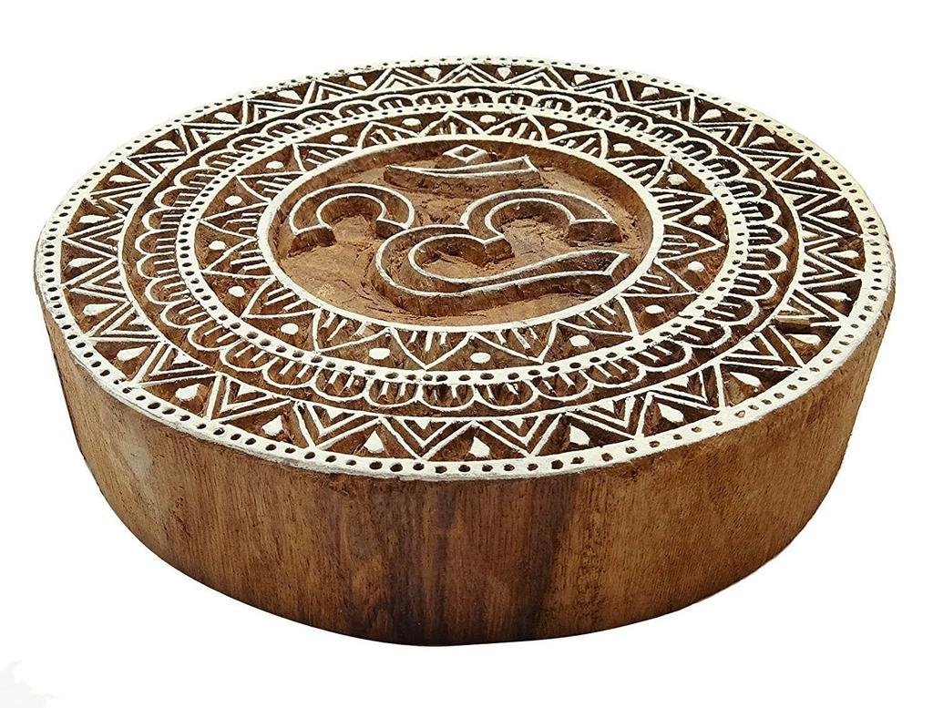 Ручной резной деревянный блок символа Ом Печатный штамп на дереве Блок текстильной марки