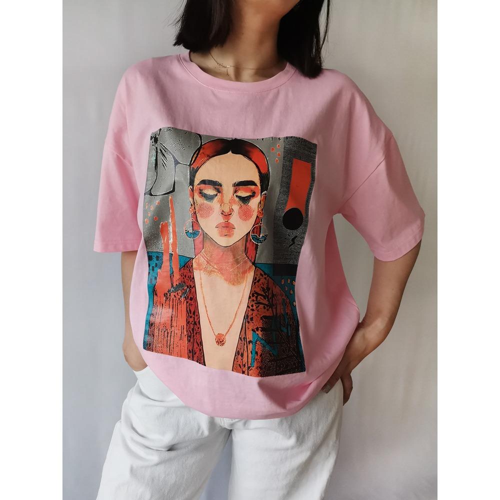 2024 Футболка свободного покроя, женская летняя белая базовая футболка с карикатурным принтом, зеленые мягкие женские топы с коротким рукавом