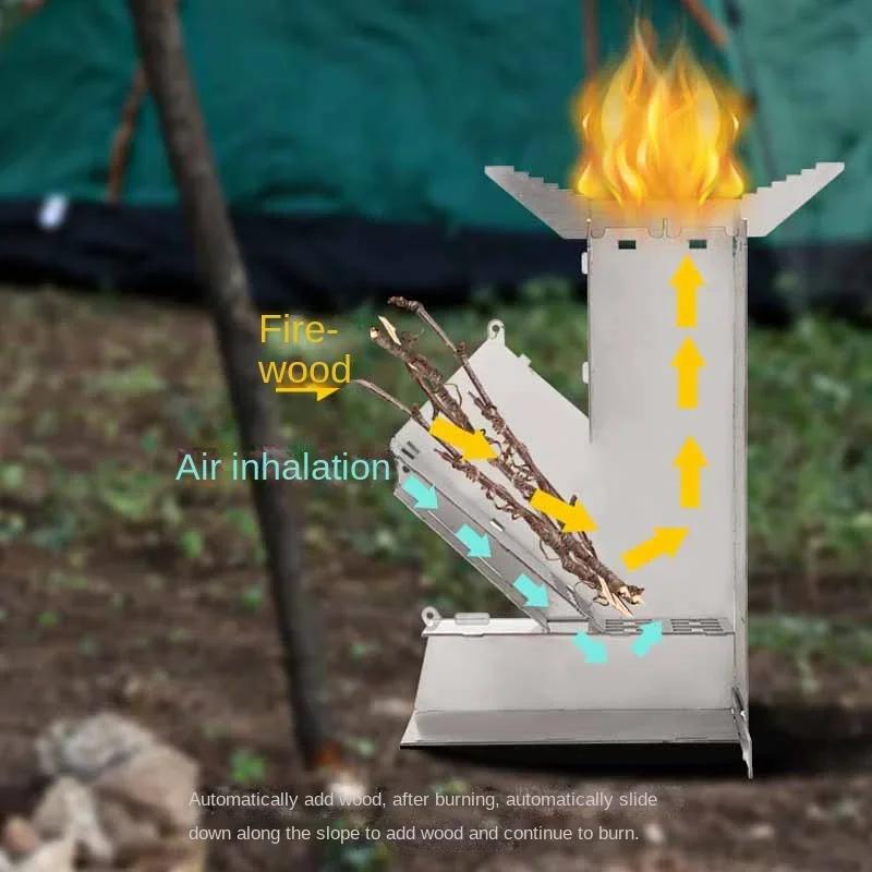 Кемпинговая дровяная печь из нержавеющей стали, складная пикниковая дровяная печь, складная ракетная дровяная печь для походов, рыбалки, барбекю