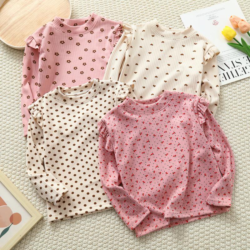 Футболка с длинными рукавами и цветочным принтом для девочек - универсальный топ на осень/зиму для маленьких девочек