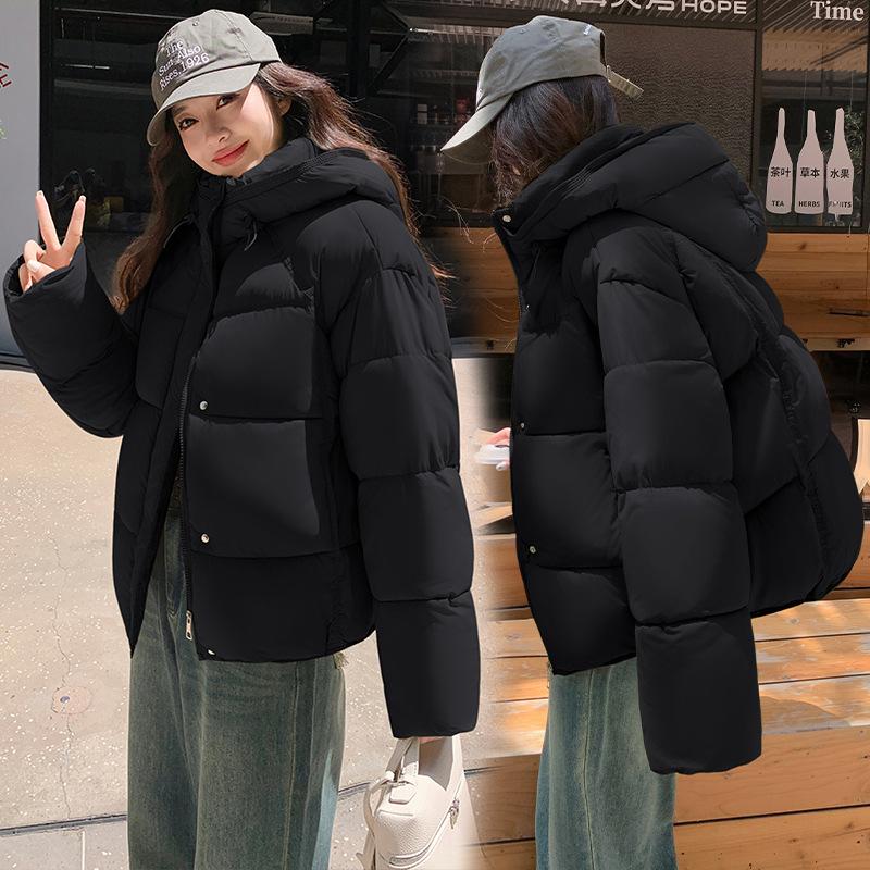 Зимняя новинка 2025 года, короткие универсальные модные свободные женские куртки с хлопковой подкладкой в корейском стиле с капюшоном, тонкие куртки с хлопковой подкладкой
