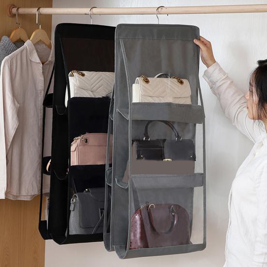 Bag Storage Bag Double-sided Transparent Visible 6/8 Pockets Great Load Bearing Handbag Purse Organizer Dust-Proof Wardrobe Closet Bag Hanging Holder