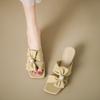 Fashion Square Toe Women Slippers Bow Heeled Sandals Loafers Shoes Woman 2025 Fashion Summer Shallow Dress Comfort Soft Leather Slides