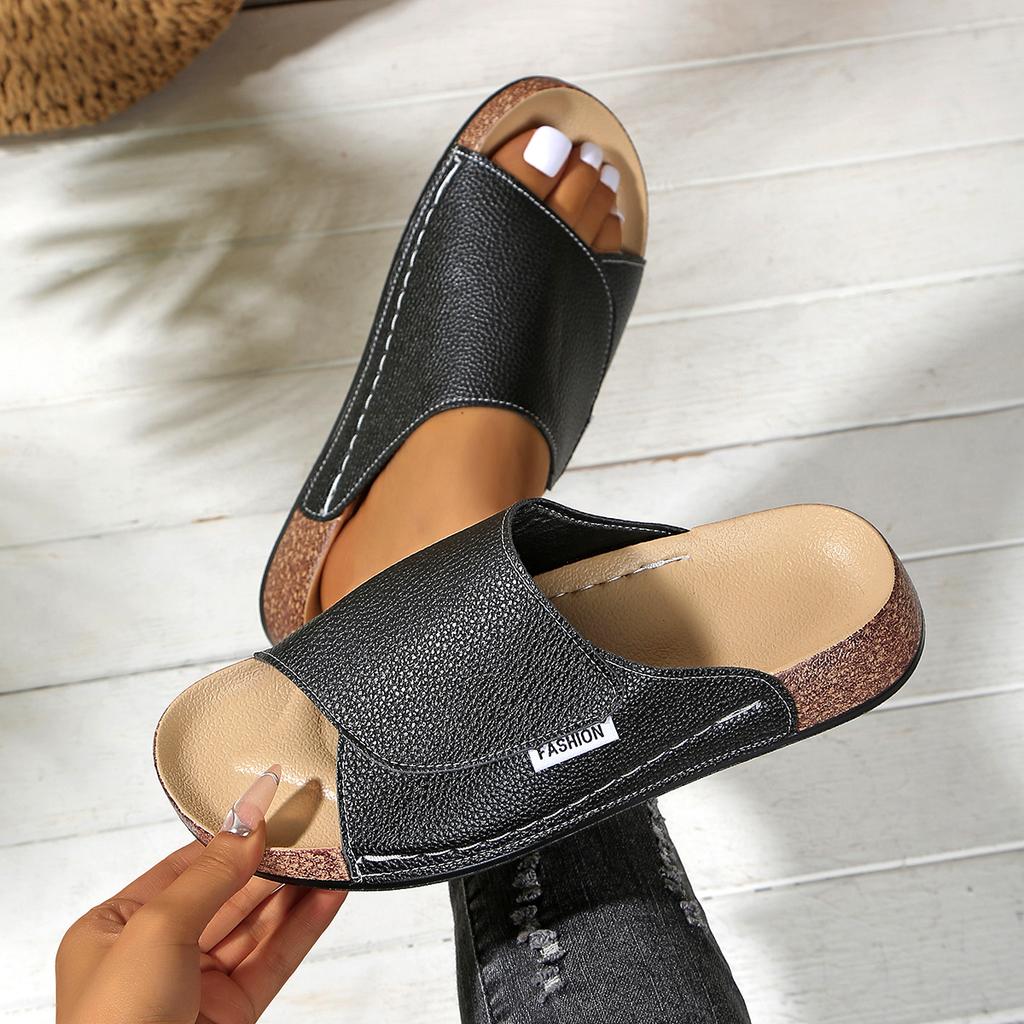 Thick Heel Shoes Fish Mouth Wedge Lightweight Casual Heel Flat Slippers Wide Strap Simple Ladies Sandals Slides Women