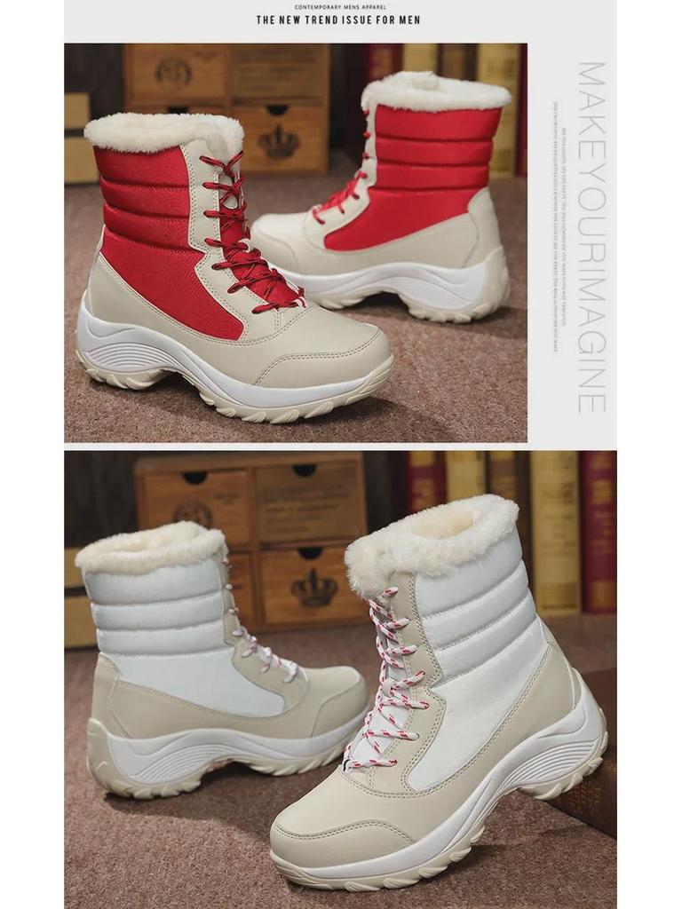 Женские зимние ботинки 2024 года, с внутренней отделкой, нескользящие, высокие, большой размер 42, плюс бархатное утепление