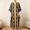 Этническое женское платье макси большого размера с длинным рукавом, пэчворк, с цветочным принтом, повседневное, свободное, кафтан