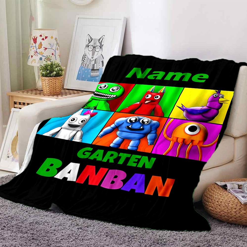 Custom Name Garten of Banban Theme Printed Blanket - Perfect for Couch, Bed, Travel & Outdoor Use | Machine Washable, Cozy & Durable.